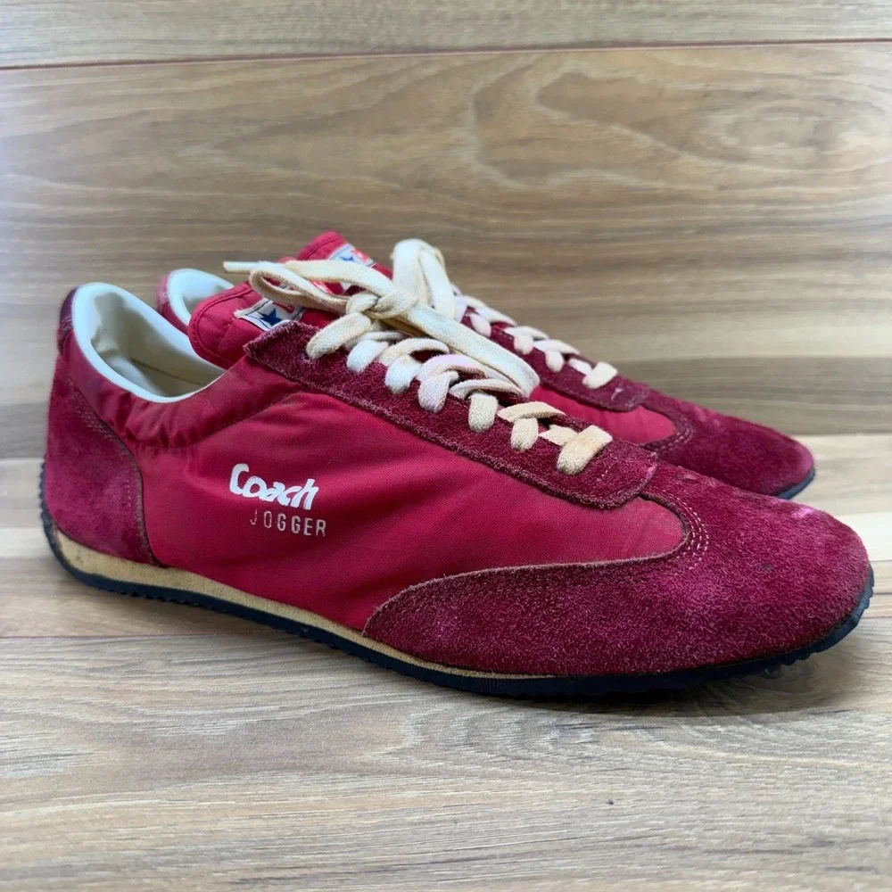 VINTAGE 70's Converse Coach V Jogger Sneakers 10.5 Red Suede Nylon Low Top - Picture 2 of 12